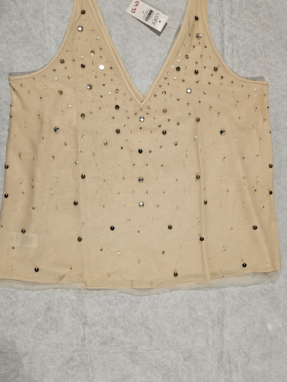 LOFT Embellished V-Neck Beaded Tank Top - Beige---NWT